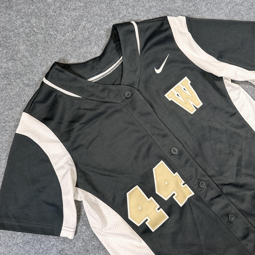 Nike Softball Jersey Womens Medium Black Gold W 44 Button Front Shirt Top